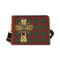 ScotsTee Shop Scottish Lennox Clan Tartan Canvas Bag Golden Thistle and Celtic Cross Personalize Your Name Bag