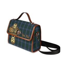 ScotsTee Shop Scottish Jones of Wales Clan Tartan Canvas Bag Golden Thistle and Celtic Cross Personalize Your Name Bag