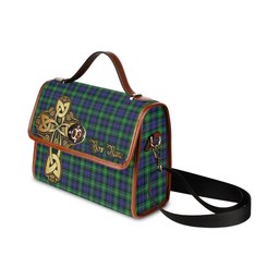 ScotsTee Shop Scottish Gordon Modern Clan Tartan Canvas Bag Golden Thistle and Celtic Cross Personalize Your Name Bag