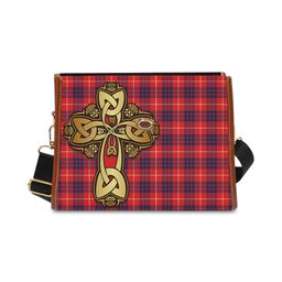 ScotsTee Shop Scottish Hamilton Modern Clan Tartan Canvas Bag Golden Thistle and Celtic Cross Personalize Your Name Bag