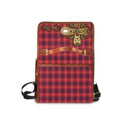 ScotsTee Shop Scottish Hamilton Modern Clan Tartan Canvas Bag Golden Thistle and Celtic Cross Personalize Your Name Bag