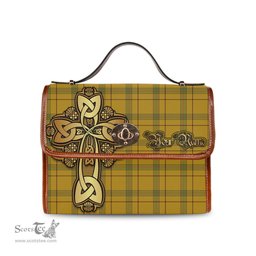 ScotsTee Shop Scottish Houston Clan Tartan Canvas Bag Golden Thistle and Celtic Cross Personalize Your Name Bag