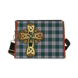 ScotsTee Shop Scottish Lindsay Dress Clan Tartan Canvas Bag Golden Thistle and Celtic Cross Personalize Your Name Bag
