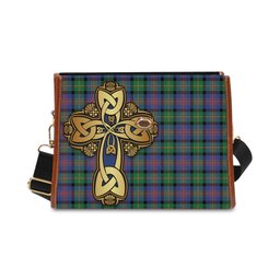 ScotsTee Shop Scottish Logan Ancient Clan Tartan Canvas Bag Golden Thistle and Celtic Cross Personalize Your Name Bag
