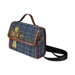 ScotsTee Shop Scottish Hannay Blue Clan Tartan Canvas Bag Golden Thistle and Celtic Cross Personalize Your Name Bag