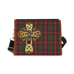 ScotsTee Shop Scottish Geddes Clan Tartan Canvas Bag Golden Thistle and Celtic Cross Personalize Your Name Bag