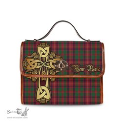 ScotsTee Shop Scottish Geddes Clan Tartan Canvas Bag Golden Thistle and Celtic Cross Personalize Your Name Bag