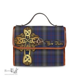 ScotsTee Shop Scottish Kinnaird Clan Tartan Canvas Bag Golden Thistle and Celtic Cross Personalize Your Name Bag