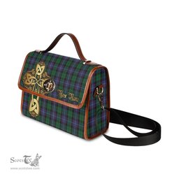 ScotsTee Shop Scottish Galbraith Clan Tartan Canvas Bag Golden Thistle and Celtic Cross Personalize Your Name Bag