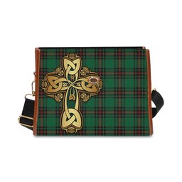 ScotsTee Shop Scottish Kinloch Clan Tartan Canvas Bag Golden Thistle and Celtic Cross Personalize Your Name Bag