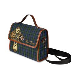 ScotsTee Shop Scottish Gow Hunting Clan Tartan Canvas Bag Golden Thistle and Celtic Cross Personalize Your Name Bag