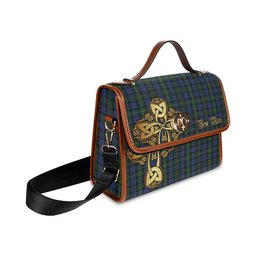 ScotsTee Shop Scottish Gow Hunting Clan Tartan Canvas Bag Golden Thistle and Celtic Cross Personalize Your Name Bag