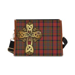 ScotsTee Shop Scottish Hepburn Clan Tartan Canvas Bag Golden Thistle and Celtic Cross Personalize Your Name Bag