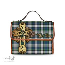 ScotsTee Shop Scottish Gordon Dress Ancient Clan Tartan Canvas Bag Golden Thistle and Celtic Cross Personalize Your Name Bag