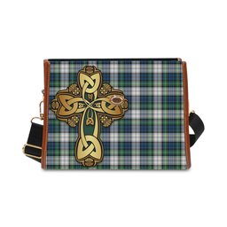 ScotsTee Shop Scottish Gordon Dress Ancient Clan Tartan Canvas Bag Golden Thistle and Celtic Cross Personalize Your Name Bag