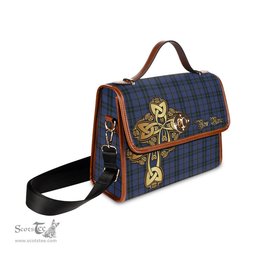 ScotsTee Shop Scottish Hope (Vere - Weir) Clan Tartan Canvas Bag Golden Thistle and Celtic Cross Personalize Your Name Bag