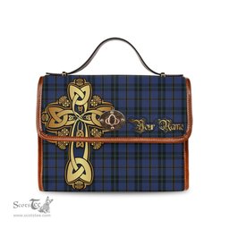 ScotsTee Shop Scottish Hope (Vere - Weir) Clan Tartan Canvas Bag Golden Thistle and Celtic Cross Personalize Your Name Bag