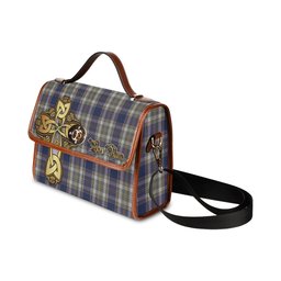 ScotsTee Shop Scottish Livingston Dress Clan Tartan Canvas Bag Golden Thistle and Celtic Cross Personalize Your Name Bag
