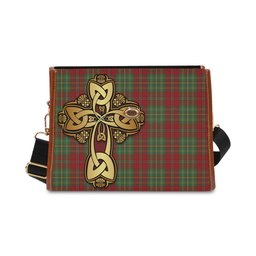 ScotsTee Shop Scottish Leask Clan Tartan Canvas Bag Golden Thistle and Celtic Cross Personalize Your Name Bag