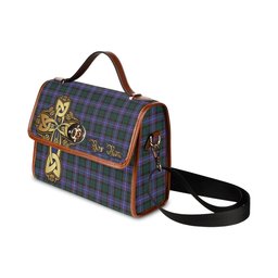 ScotsTee Shop Scottish Hunter Modern Clan Tartan Canvas Bag Golden Thistle and Celtic Cross Personalize Your Name Bag