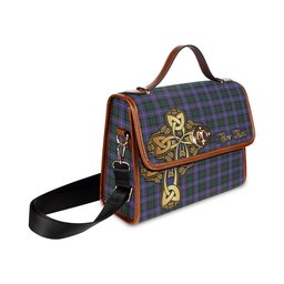 ScotsTee Shop Scottish Hunter Modern Clan Tartan Canvas Bag Golden Thistle and Celtic Cross Personalize Your Name Bag