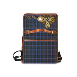 ScotsTee Shop Scottish Hunter Modern Clan Tartan Canvas Bag Golden Thistle and Celtic Cross Personalize Your Name Bag