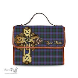 ScotsTee Shop Scottish Hunter Modern Clan Tartan Canvas Bag Golden Thistle and Celtic Cross Personalize Your Name Bag