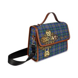 ScotsTee Shop Scottish Hope Modern Clan Tartan Canvas Bag Golden Thistle and Celtic Cross Personalize Your Name Bag