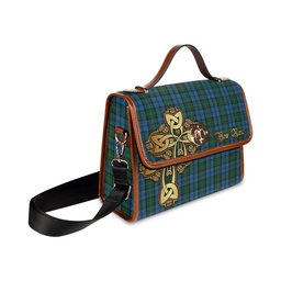 ScotsTee Shop Scottish Kerr Hunting Clan Tartan Canvas Bag Golden Thistle and Celtic Cross Personalize Your Name Bag