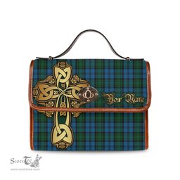 ScotsTee Shop Scottish Kerr Hunting Clan Tartan Canvas Bag Golden Thistle and Celtic Cross Personalize Your Name Bag