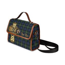 ScotsTee Shop Scottish Gunn Modern Clan Tartan Canvas Bag Golden Thistle and Celtic Cross Personalize Your Name Bag