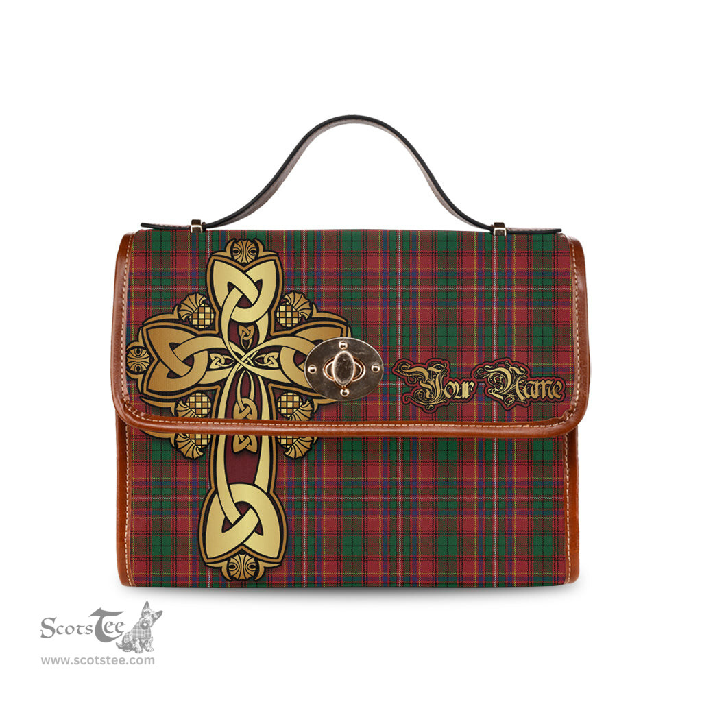 ScotsTee Shop Scottish Innes Clan Tartan Canvas Bag Golden Thistle and Celtic Cross Personalize Your Name Bag