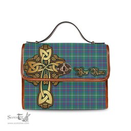 ScotsTee Shop Scottish Inglis Ancient Clan Tartan Canvas Bag Golden Thistle and Celtic Cross Personalize Your Name Bag