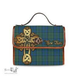 ScotsTee Shop Scottish Lockhart Clan Tartan Canvas Bag Golden Thistle and Celtic Cross Personalize Your Name Bag