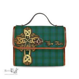 ScotsTee Shop Scottish Irvine of Bonshaw Clan Tartan Canvas Bag Golden Thistle and Celtic Cross Personalize Your Name Bag