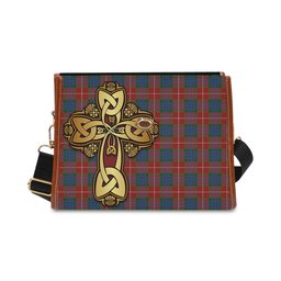 ScotsTee Shop Scottish Fraser Ancient Clan Tartan Canvas Bag Golden Thistle and Celtic Cross Personalize Your Name Bag