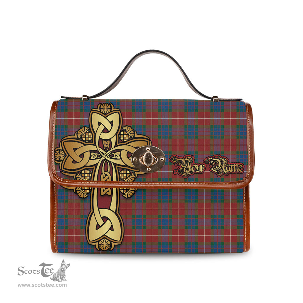 ScotsTee Shop Scottish Fraser Ancient Clan Tartan Canvas Bag Golden Thistle and Celtic Cross Personalize Your Name Bag