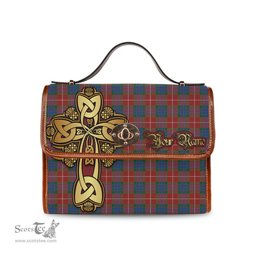 ScotsTee Shop Scottish Fraser Ancient Clan Tartan Canvas Bag Golden Thistle and Celtic Cross Personalize Your Name Bag