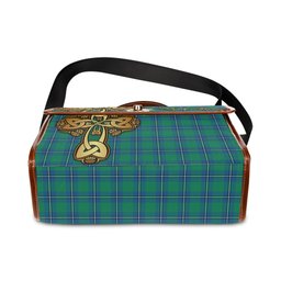 ScotsTee Shop Scottish Irvine Ancient Clan Tartan Canvas Bag Golden Thistle and Celtic Cross Personalize Your Name Bag