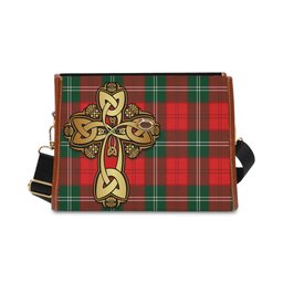 ScotsTee Shop Scottish Gartshore Clan Tartan Canvas Bag Golden Thistle and Celtic Cross Personalize Your Name Bag