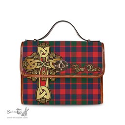 ScotsTee Shop Scottish Gow of Skeoch Clan Tartan Canvas Bag Golden Thistle and Celtic Cross Personalize Your Name Bag
