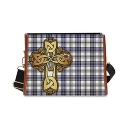 ScotsTee Shop Scottish Hannay Modern Clan Tartan Canvas Bag Golden Thistle and Celtic Cross Personalize Your Name Bag