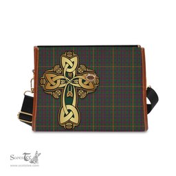ScotsTee Shop Scottish Hall Clan Tartan Canvas Bag Golden Thistle and Celtic Cross Personalize Your Name Bag