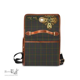 ScotsTee Shop Scottish Hall Clan Tartan Canvas Bag Golden Thistle and Celtic Cross Personalize Your Name Bag
