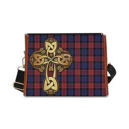 ScotsTee Shop Scottish Graham of Menteith Red Clan Tartan Canvas Bag Golden Thistle and Celtic Cross Personalize Your Name Bag