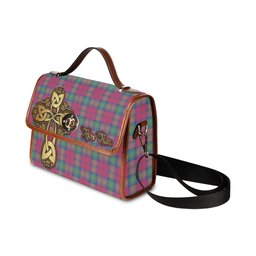 ScotsTee Shop Scottish Lindsay Ancient Clan Tartan Canvas Bag Golden Thistle and Celtic Cross Personalize Your Name Bag