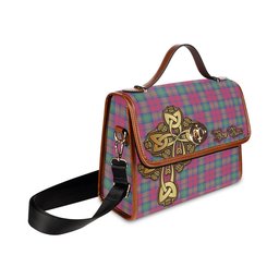 ScotsTee Shop Scottish Lindsay Ancient Clan Tartan Canvas Bag Golden Thistle and Celtic Cross Personalize Your Name Bag