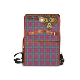 ScotsTee Shop Scottish Lindsay Ancient Clan Tartan Canvas Bag Golden Thistle and Celtic Cross Personalize Your Name Bag