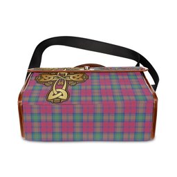 ScotsTee Shop Scottish Lindsay Ancient Clan Tartan Canvas Bag Golden Thistle and Celtic Cross Personalize Your Name Bag