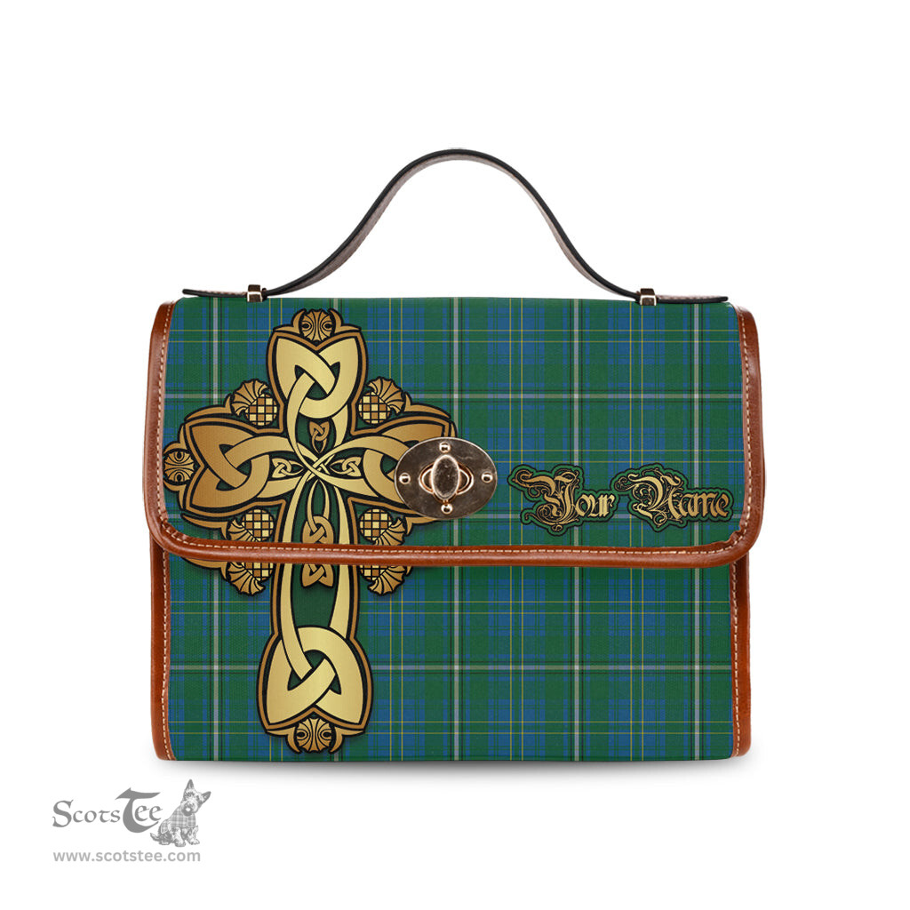 ScotsTee Shop Scottish Hay Hunting Clan Tartan Canvas Bag Golden Thistle and Celtic Cross Personalize Your Name Bag